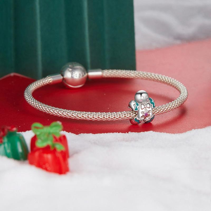 925 Sterling Silver Gingerbread Man Bracelet Charm