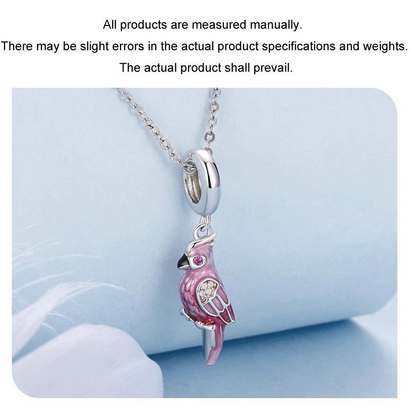 925 Sterling Silver Platinum Plated Pink Parrot Pendant