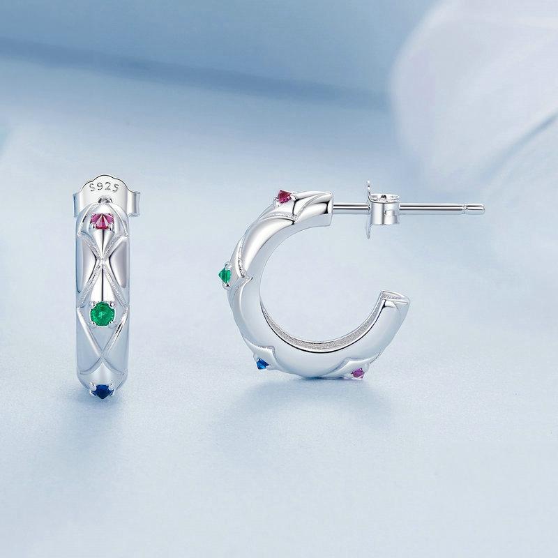 925 Sterling Silver Vintage Diamond Pattern Earrings