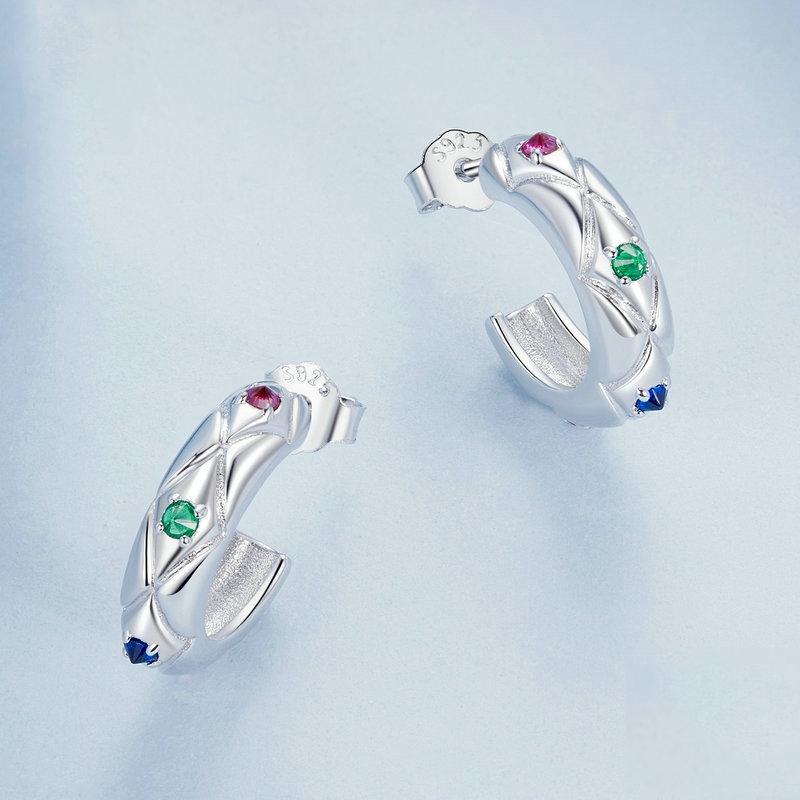 925 Sterling Silver Vintage Diamond Pattern Earrings