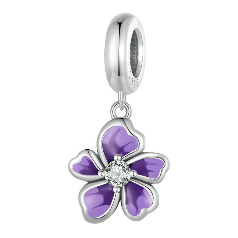 925 Sterling Silver Flower Pendant For Diy Bracelets & Purple Beads
