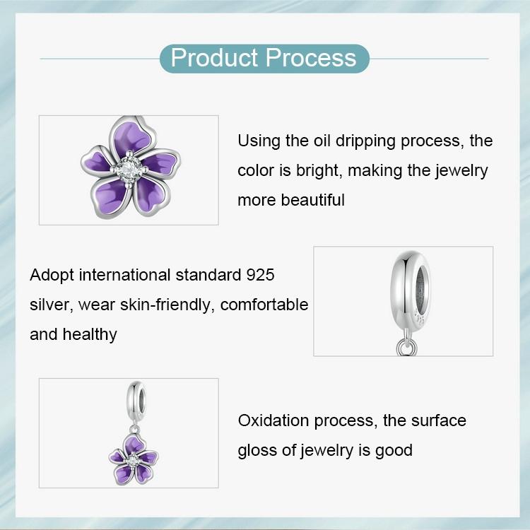 925 Sterling Silver Flower Pendant For Diy Bracelets & Purple Beads