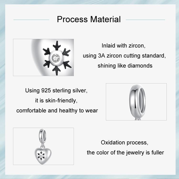 925 Sterling Silver Oxidized Snowflake Heart Diy Beads