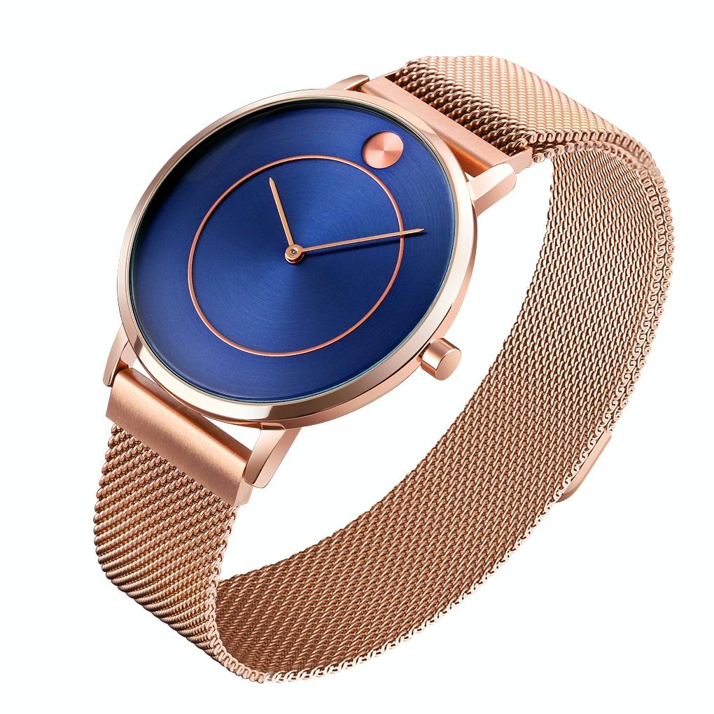 Women Metal Mesh Quartz Watch with Non-scale Dial - Rose Gold White Surface