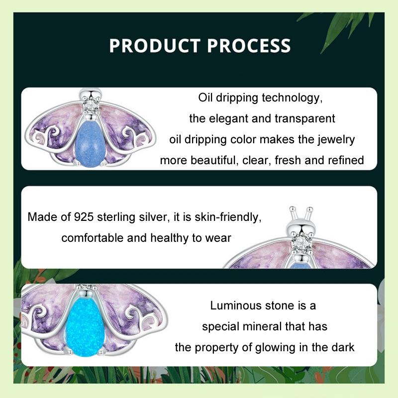 925 Sterling Silver Platinum Plated Luminous Purple Butterfly Beads