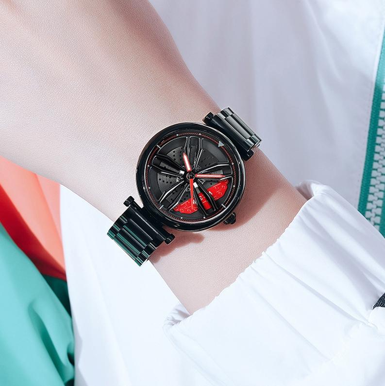 Stylish Steel Band Quartz Watch for Couples - Black