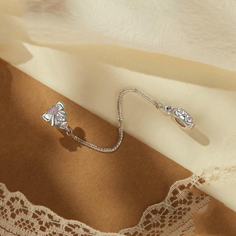 925 Sterling Silver Romantic Bow Safety Chain For Diy Beaded Accessories