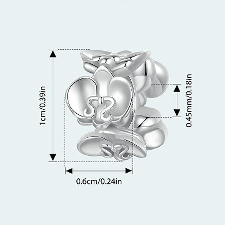 925 Sterling Silver Platinum Butterfly Orchid Flower Beads