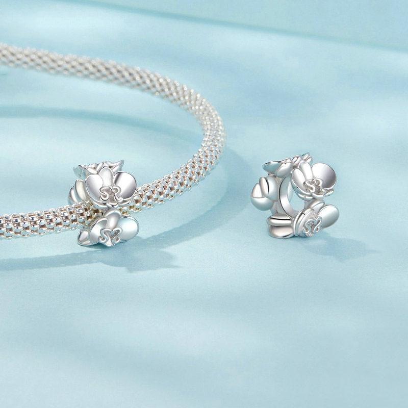 925 Sterling Silver Platinum Butterfly Orchid Flower Beads