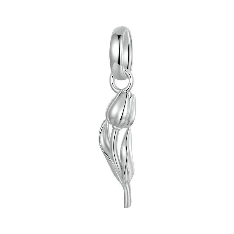 925 Sterling Silver Romantic Tulip Beaded Pendant In