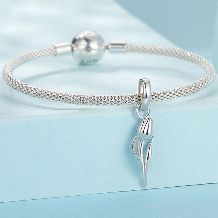 925 Sterling Silver Romantic Tulip Beaded Pendant In