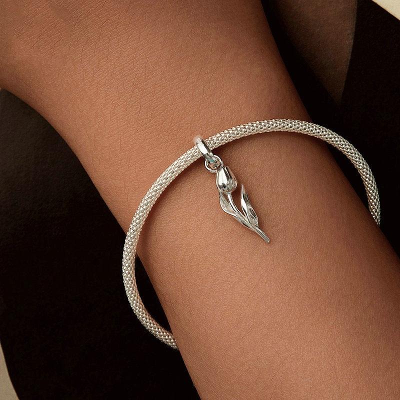 925 Sterling Silver Romantic Tulip Beaded Pendant In