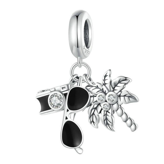 925 Sterling Silver Coconut Tree Camera Pendant Bracelet