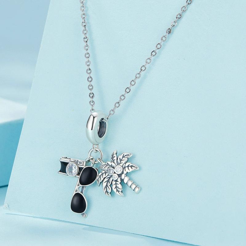 925 Sterling Silver Coconut Tree Camera Pendant Bracelet