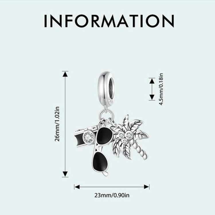 925 Sterling Silver Coconut Tree Camera Pendant Bracelet