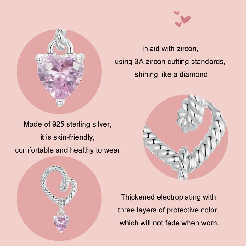 925 Sterling Silver Twisted Rope Heart Pendant Beads