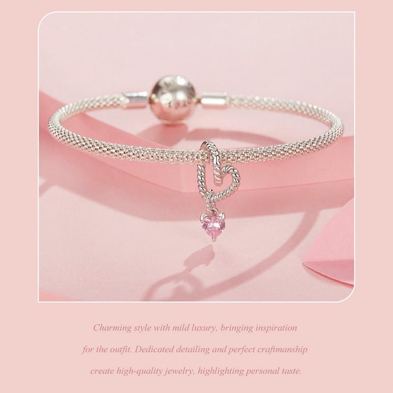 925 Sterling Silver Twisted Rope Heart Pendant Beads