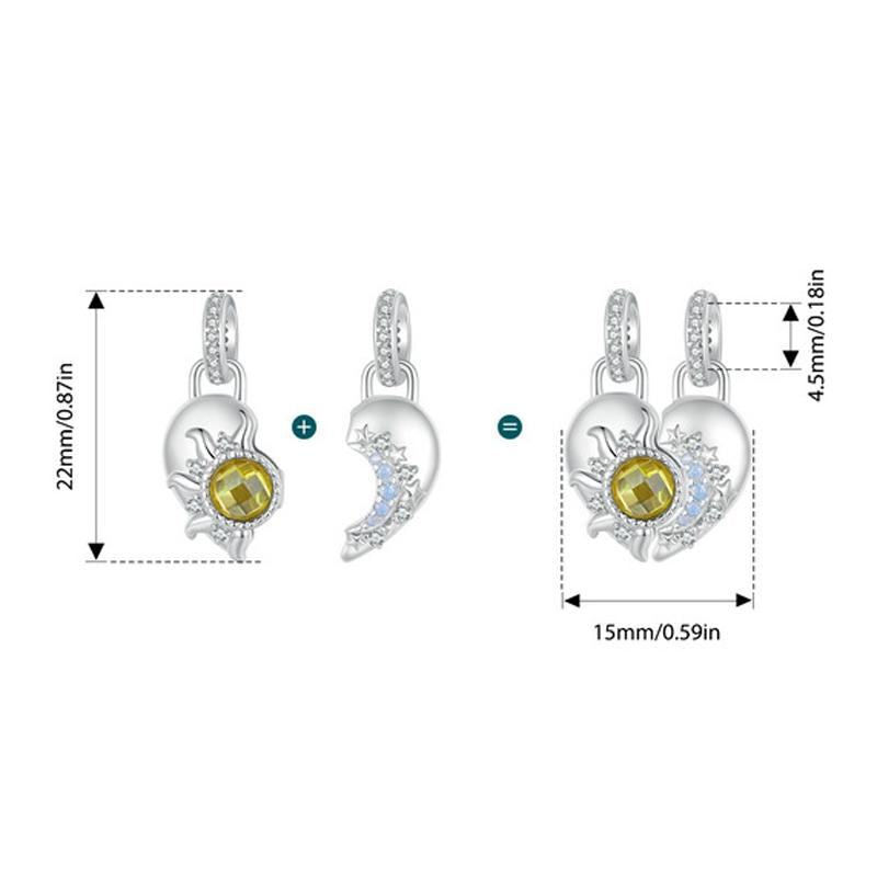 925 Sterling Silver Detachable Sun Moon Heart Pendant