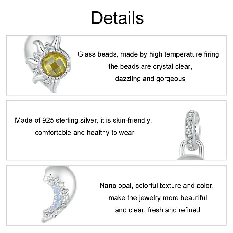 925 Sterling Silver Detachable Sun Moon Heart Pendant