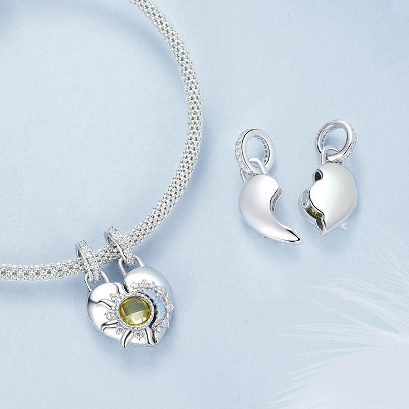 925 Sterling Silver Detachable Sun Moon Heart Pendant