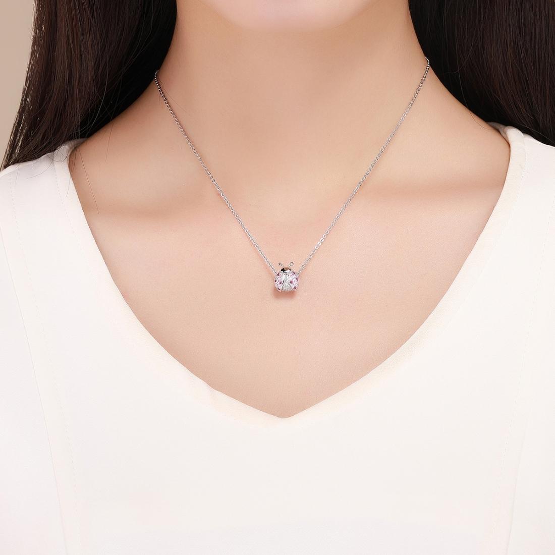 925 Sterling Silver Zircon Ladybug Bracelet / Necklace Set - Silver