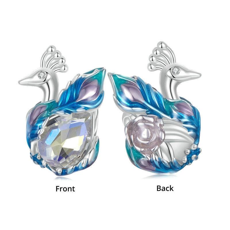 925 Sterling Silver Colorful Peacock Diy Beads