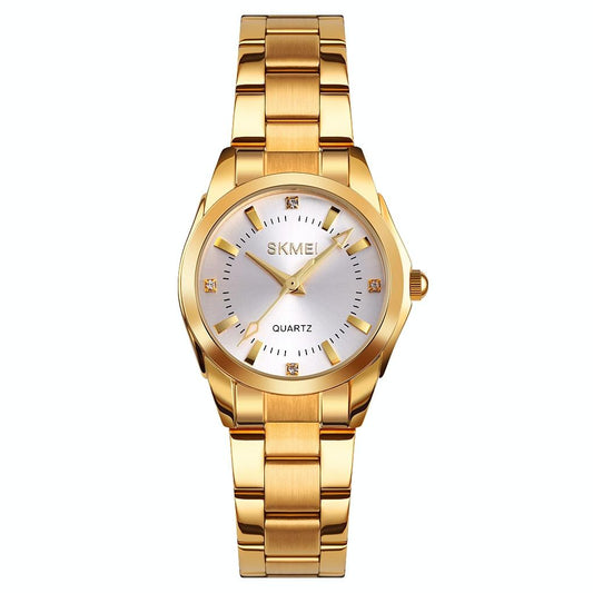 Waterproof Quartz Women Watch with Rhinestone Steel Strap - Delicate and Creative - Gold
