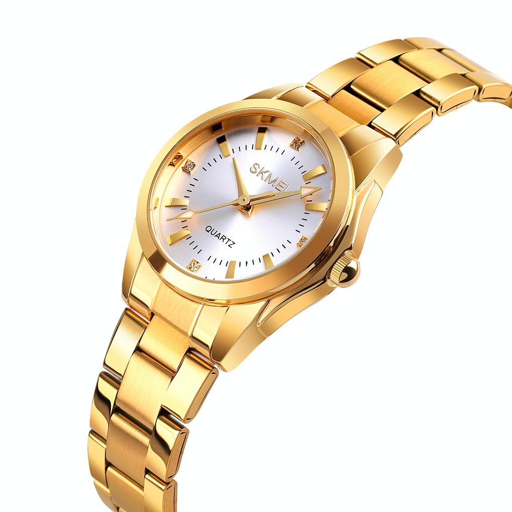 Waterproof Quartz Women Watch with Rhinestone Steel Strap - Delicate and Creative - Gold