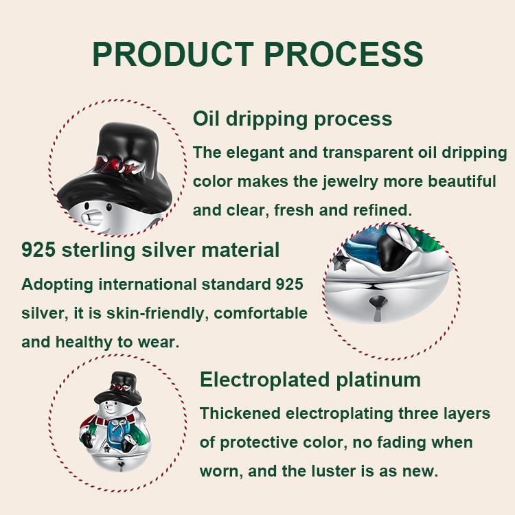 925 Sterling Silver Snowman Beaded Bracelet