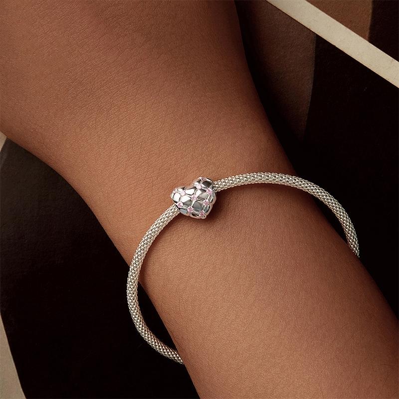 925 Sterling Silver Platinum Diamond Heart Diy Bead