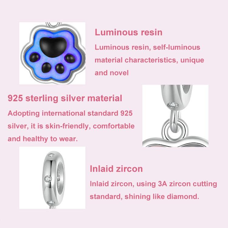 925 Sterling Silver Platinum Plated Luminous Cat Claw Pendant