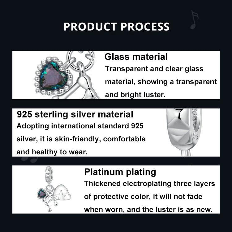 925 Sterling Silver Platinum Note Beaded Pendant