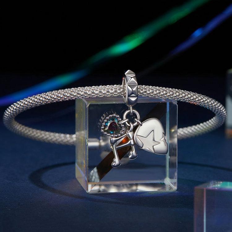 925 Sterling Silver Platinum Note Beaded Pendant