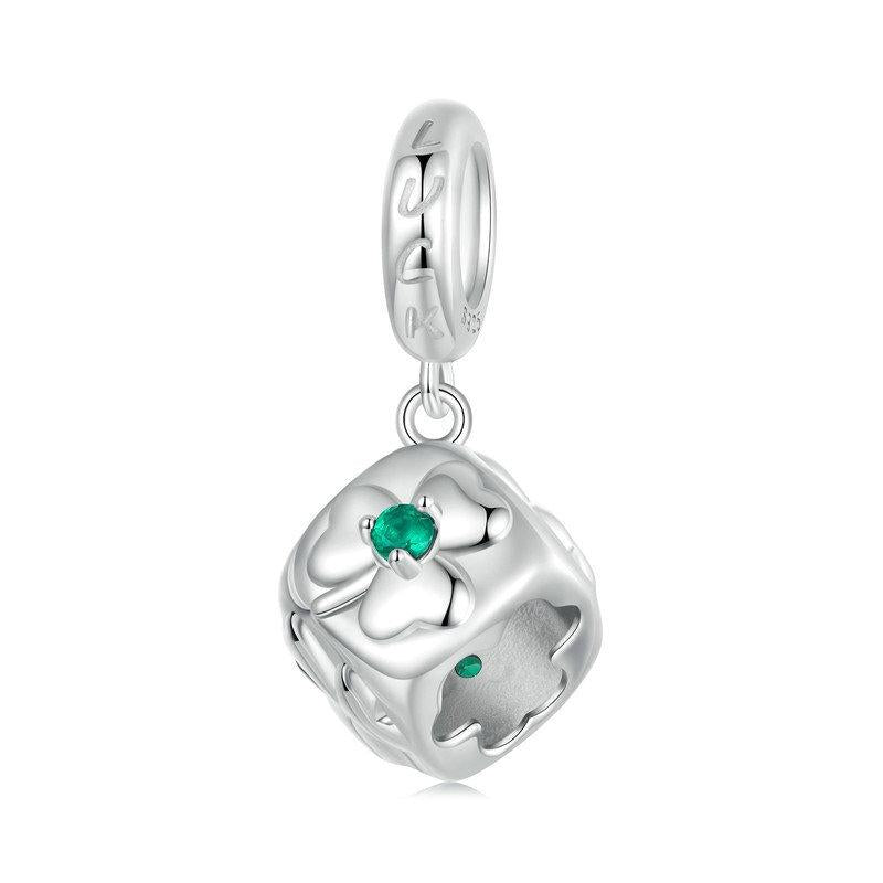 925 Sterling Silver Platinum Plated Lucky Clover Dice Bracelet