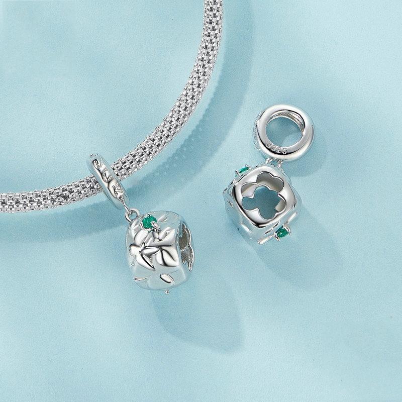 925 Sterling Silver Platinum Plated Lucky Clover Dice Bracelet