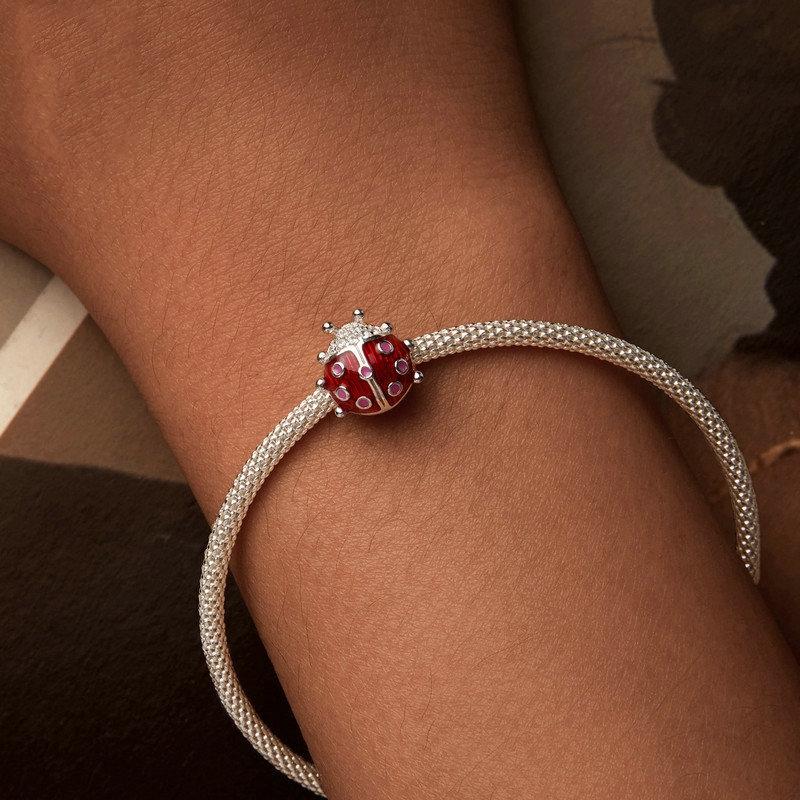 925 Sterling Silver Zircon Luminous Ladybug Beads