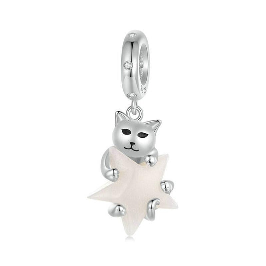 925 Sterling Silver Platinum Plated Luminous Cat Star Pendant
