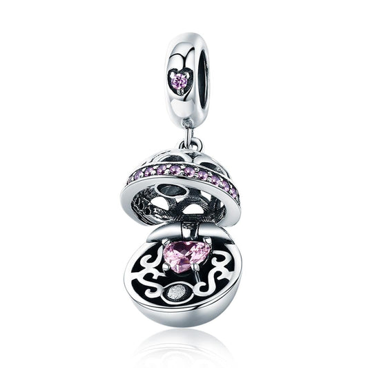 925 Sterling Silver Surprise Love Pendant For Diy Bracelets & Necklaces - Pink