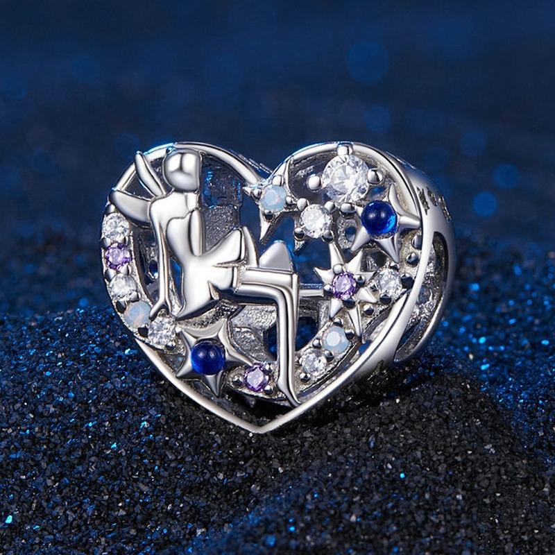 925 Sterling Silver Diy Elf Heart Bead Bracelet & Necklace Set