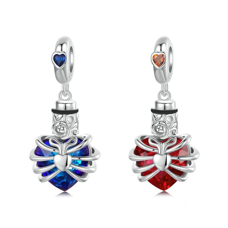 925 Sterling Silver Heart Pendant With Beaded Detail - Blue