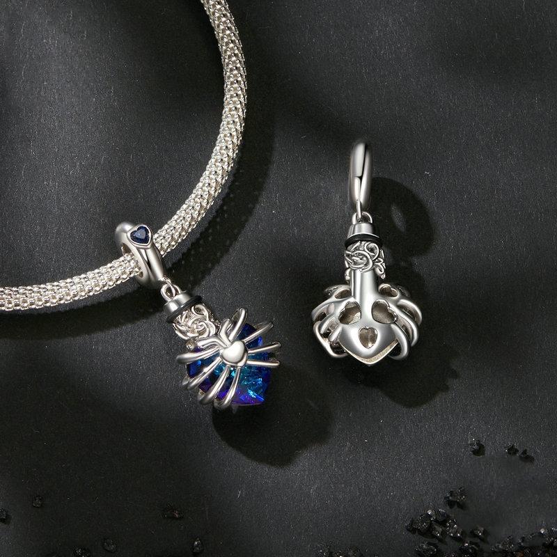 925 Sterling Silver Heart Pendant With Beaded Detail - Blue