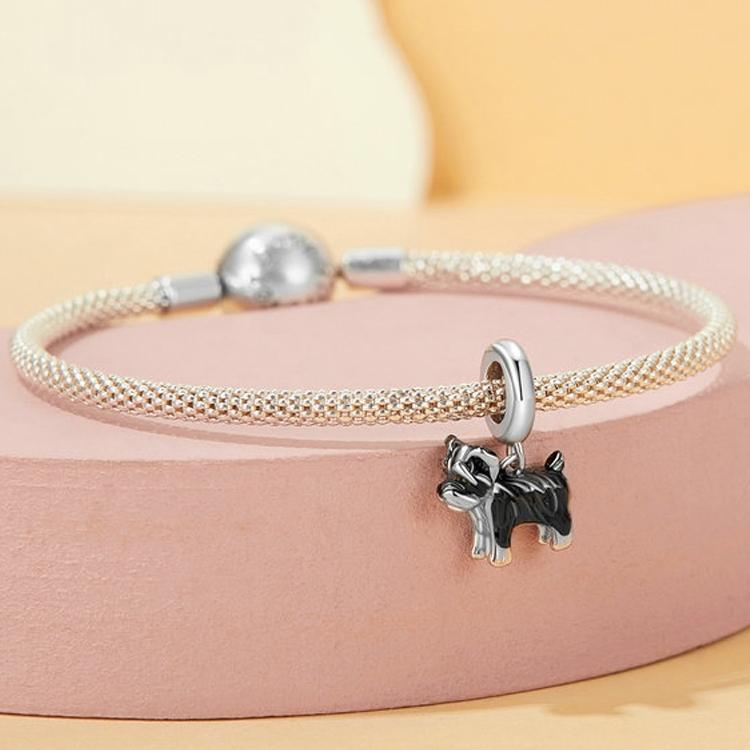 925 Sterling Silver Schnauzer Bracelet With Gold Beads