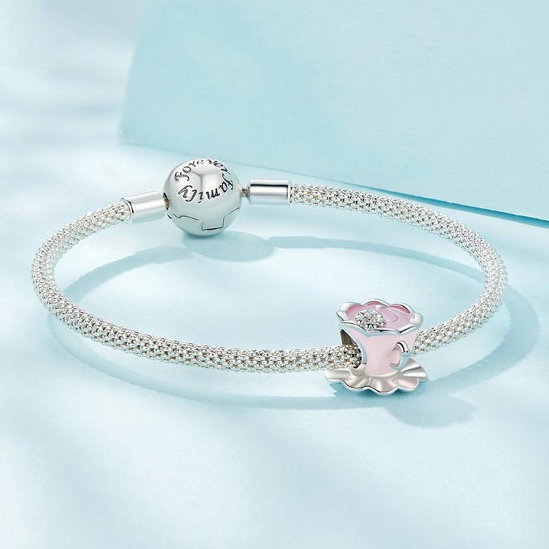 925 Sterling Silver Flower Beaded Bracelet For Coffee Lovers