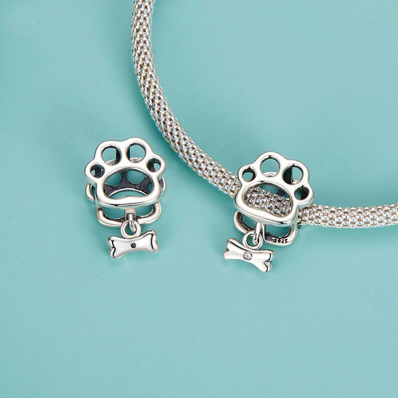 925 Sterling Silver Oxidized Paw Print Bracelet