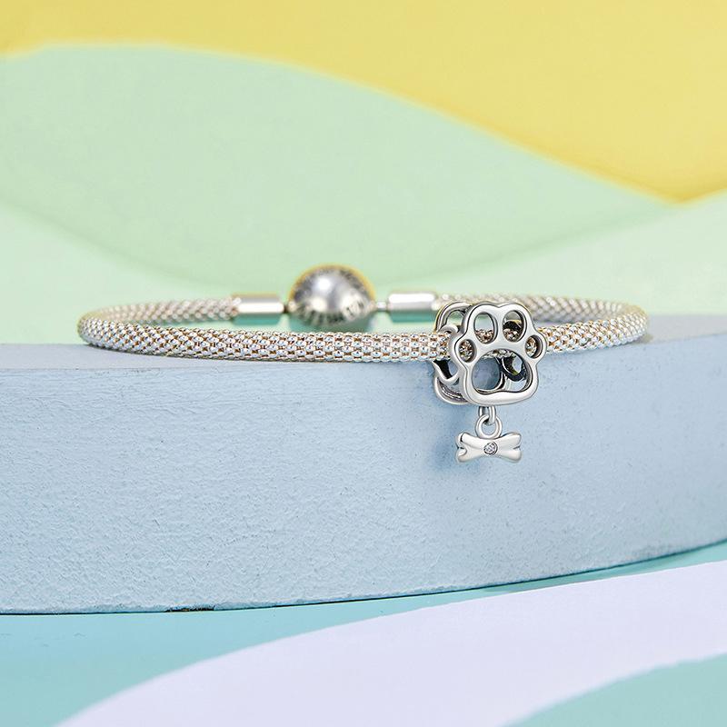 925 Sterling Silver Oxidized Paw Print Bracelet