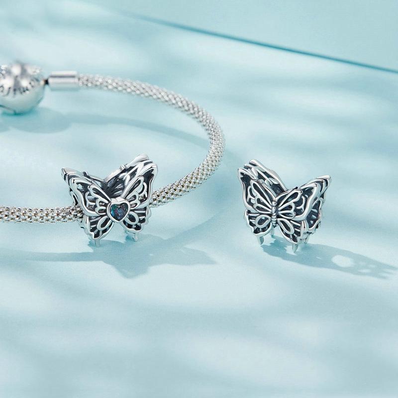 925 Sterling Silver Oxidized Butterfly Hollow Diy Beads