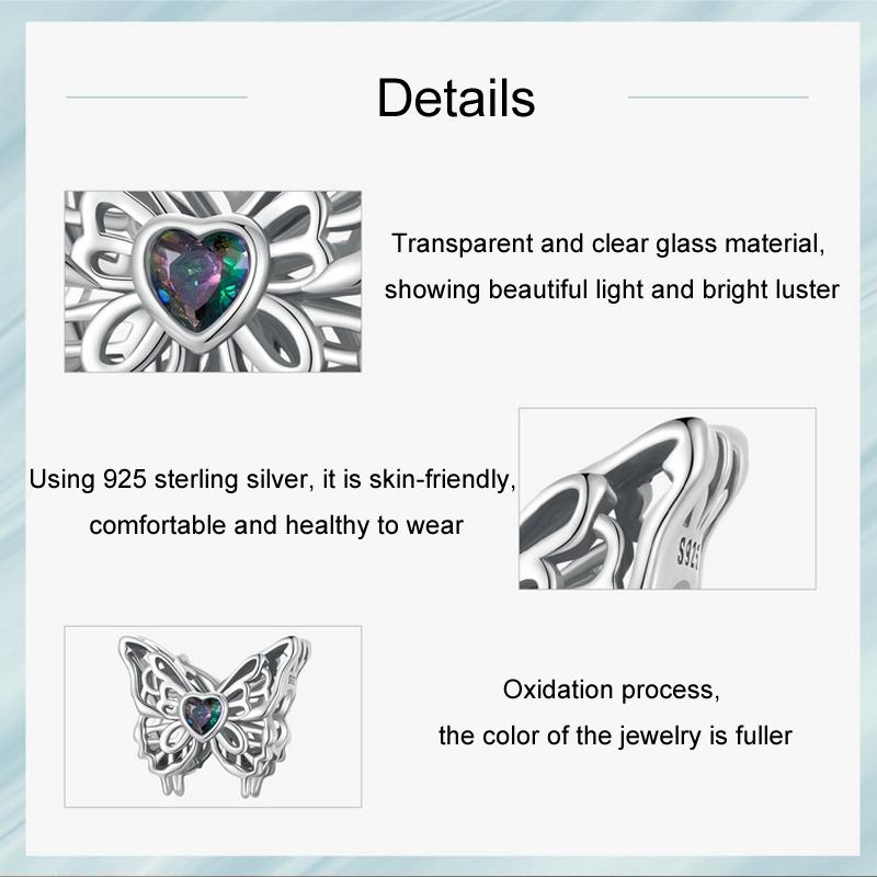 925 Sterling Silver Oxidized Butterfly Hollow Diy Beads