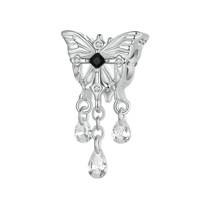925 Sterling Silver Platinum Plated Butterfly Tassel Pendant