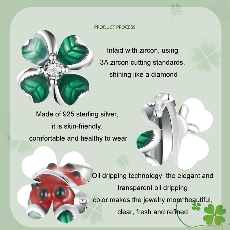925 Sterling Silver Zircon Ladybug Clover Diy Beads & Silicone
