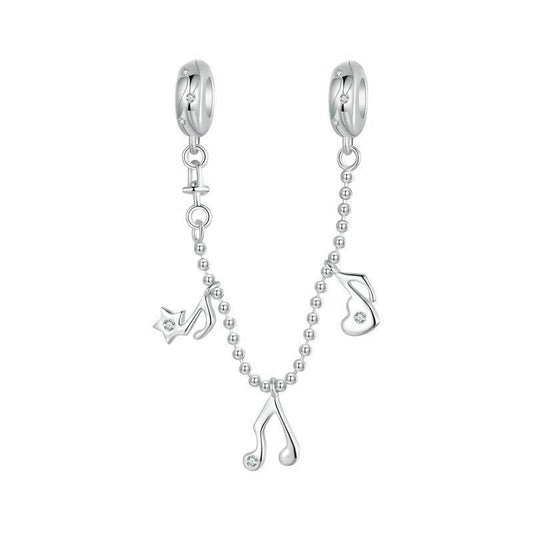 925 Sterling Silver Platinum Plated Note Safety Chain Pendant